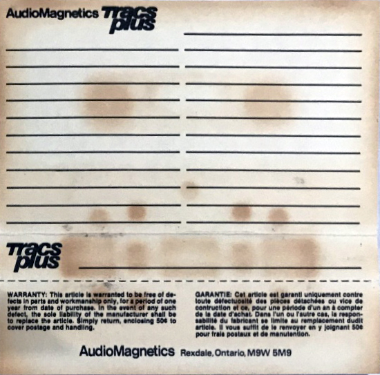 Compact Cassette Audio Magnetics Tracs Plus 45 Type I Normal 1979 Canada
