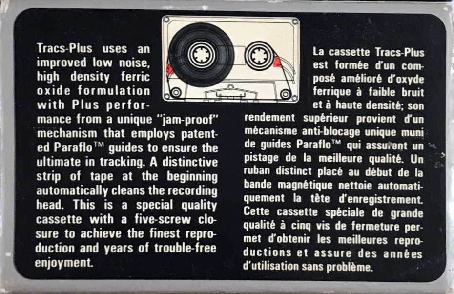 Compact Cassette Audio Magnetics Tracs Plus 45 Type I Normal 1979 Canada