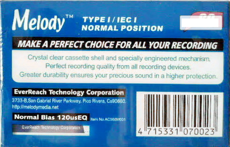 Compact Cassette Melody MP 60 Type I Normal 1997 Taiwan