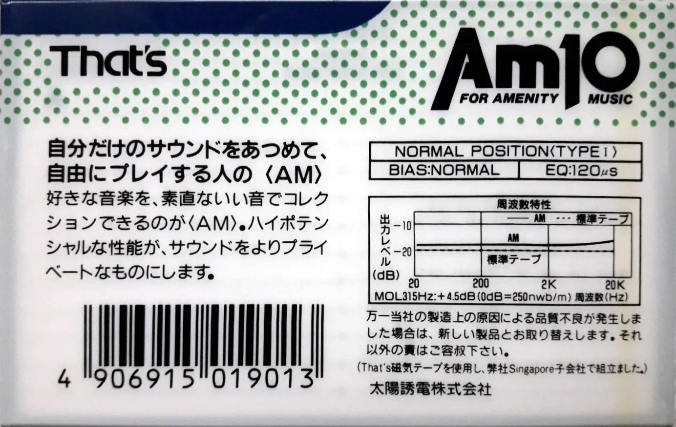 Compact Cassette Thats AM 10 Type I Normal 1989 Japan