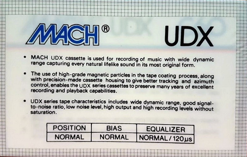 Compact Cassette Mach UDX 60 Type I Normal USA