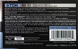 Compact Cassette TDK MA 110 "MA110" Type IV Metal 1988 North America
