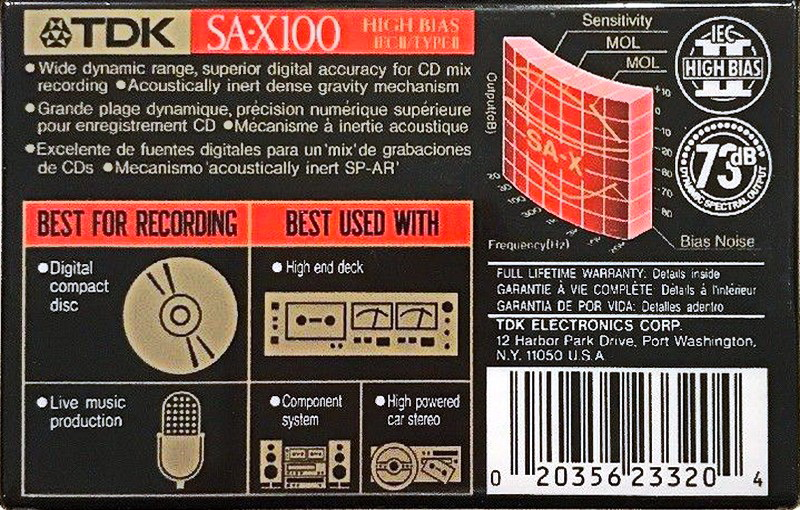 Compact Cassette TDK SA-X 100 Type II Chrome 1992 North America