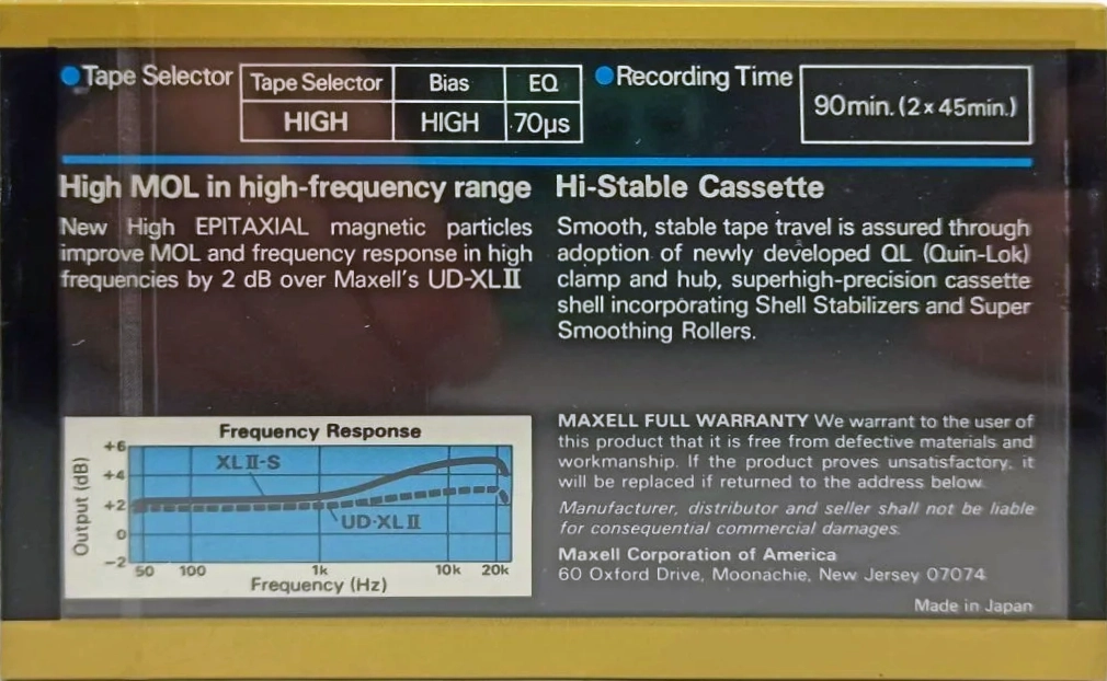 Compact Cassette Maxell XLII-S 90 Type II Chrome 1980 USA