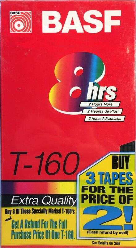 VHS, Video Home System BASF Extra Quality 160 Type I Normal 1988 North America