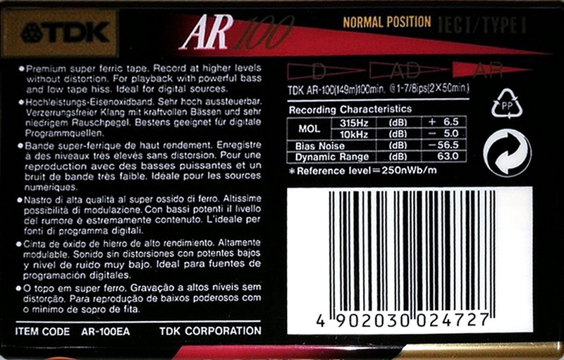 Compact Cassette TDK AR 100 "AR-100EA" Type I Normal 1995 Europe