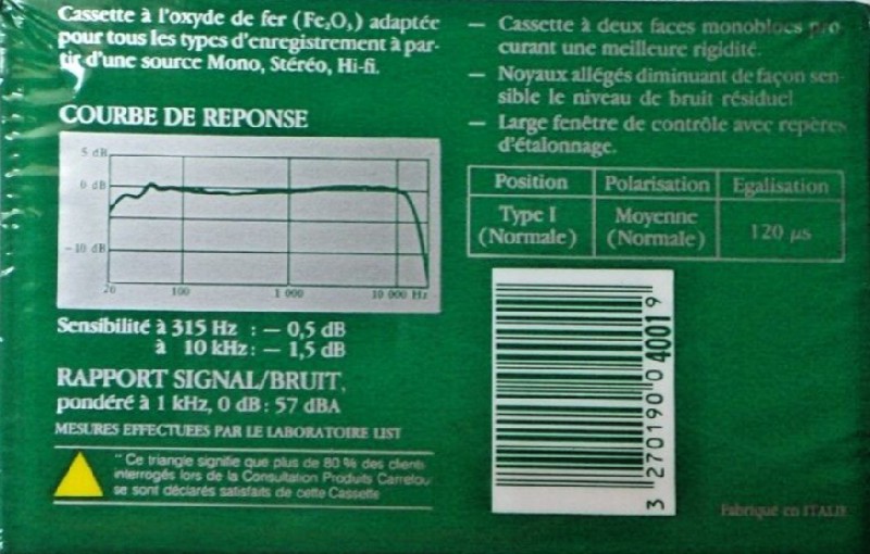 Compact Cassette Carrefour 60 Type I Normal 1990 France