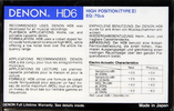Compact Cassette Denon HD6 90 Type II Chrome 1987 Europe, USA