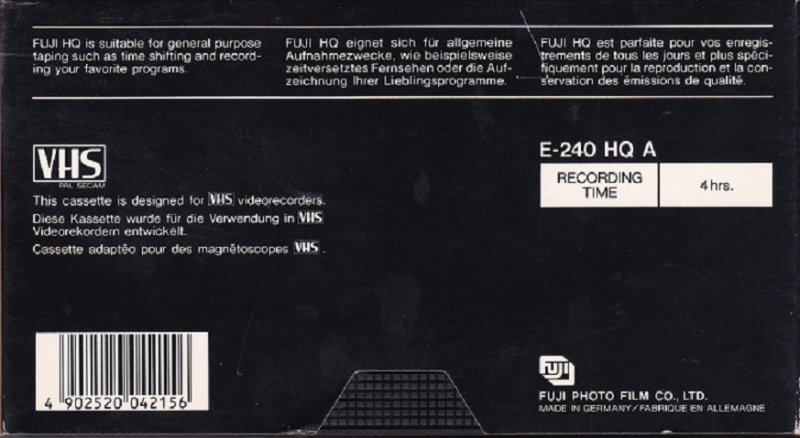 VHS, Video Home System Fuji HQ 240 "E-240 HQ A" Type I Normal Europe