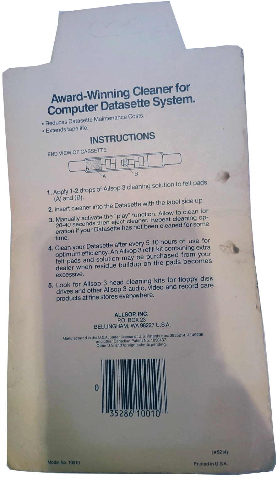 Blister Allsop Cleaning Cassette 1984 USA