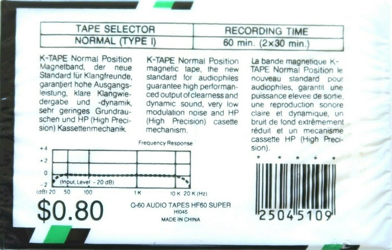 Compact Cassette K-Tape 60 "HE" Type I Normal China