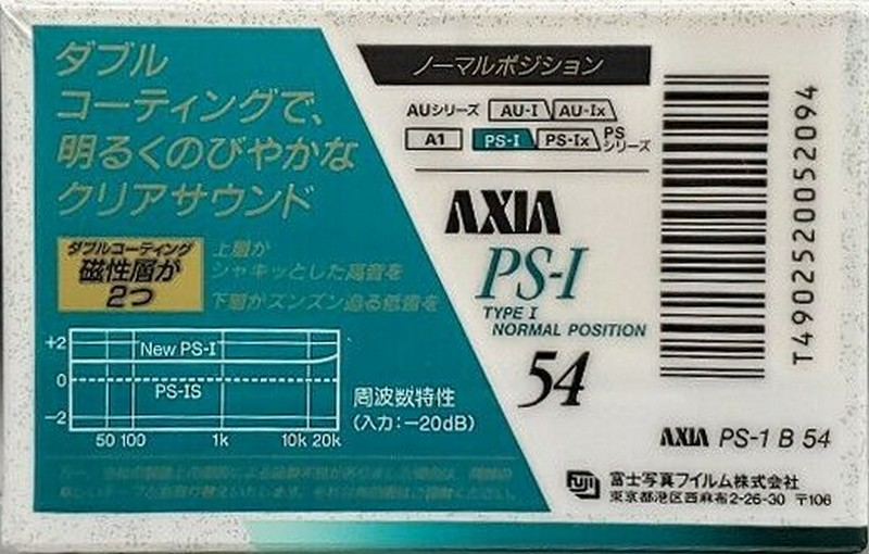 Compact Cassette AXIA PS-I / PS-1 54 "PS-1 B 54" Type I Normal 1991 Japan