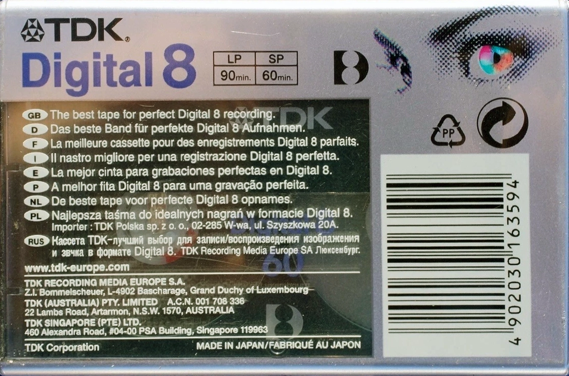 Video8, Hi8, Digital8 TDK 60 Type I Normal 2004 Worldwide