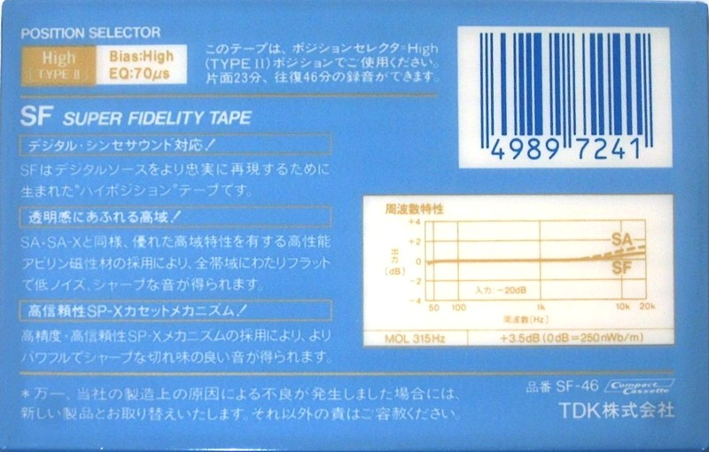 Compact Cassette TDK SF 46 "SF-46" Type II Chrome 1985 Japan