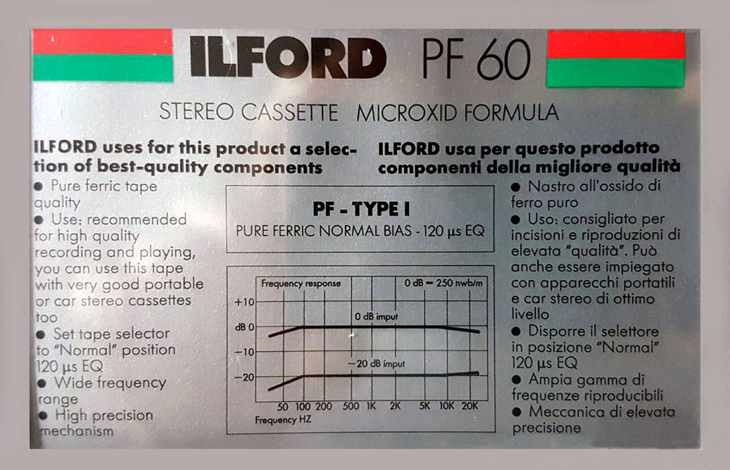 Compact Cassette Ilford PF 60 "Pure Ferric" Type I Normal 1988 Europe