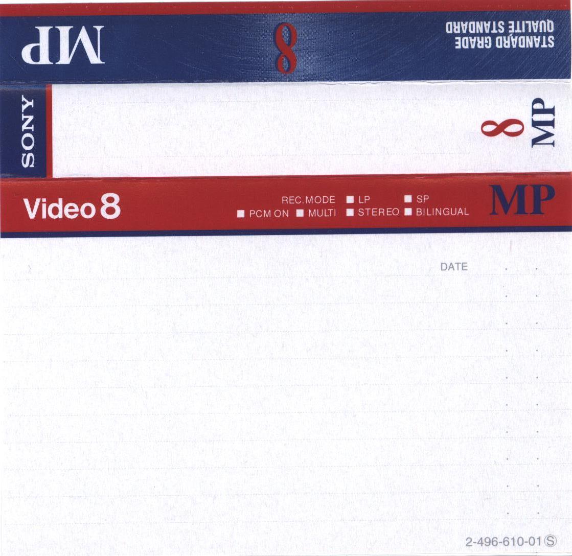 Video8, Hi8, Digital8 Sony MP 120 "Video8 P6-120MP" Type I Normal 1998 North America