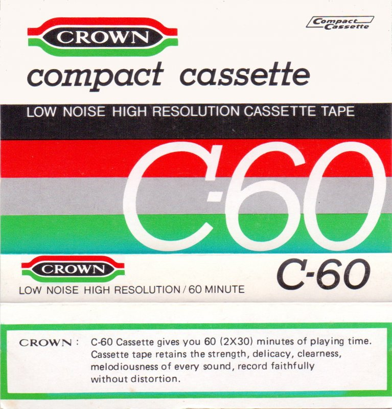 Compact Cassette Crown / Crown Radio Corporation 60 Type I Normal Switzerland