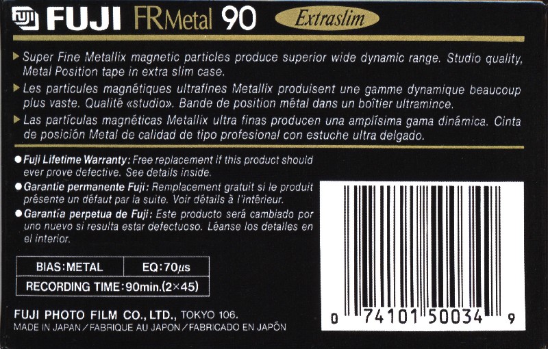 Compact Cassette Fuji FR Metal 90 Type IV Metal 1992 North America