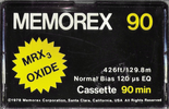 Compact Cassette Memorex MRX3 Oxide 90 Type I Normal 1978 USA
