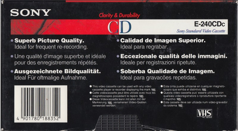 VHS, Video Home System Sony CD 240 "E-240CDc" Type I Normal 1996 Europe