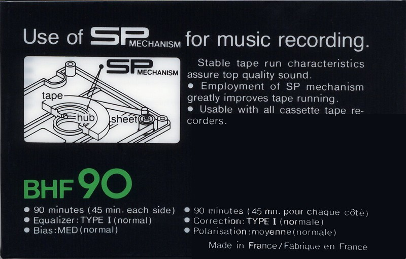 Compact Cassette Sony BHF 90 Type I Normal 1980 Canada
