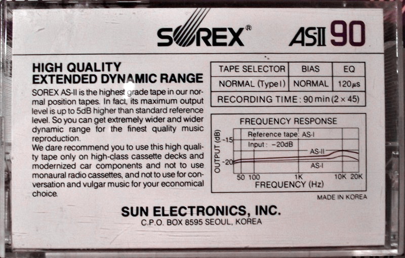 Compact Cassette Sorex AS-II 90 Type I Normal 1986 South Korea