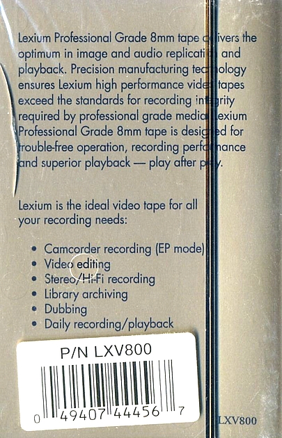 Video8, Hi8, Digital8 Lexium 120 "LXV800" Type IV Metal USA