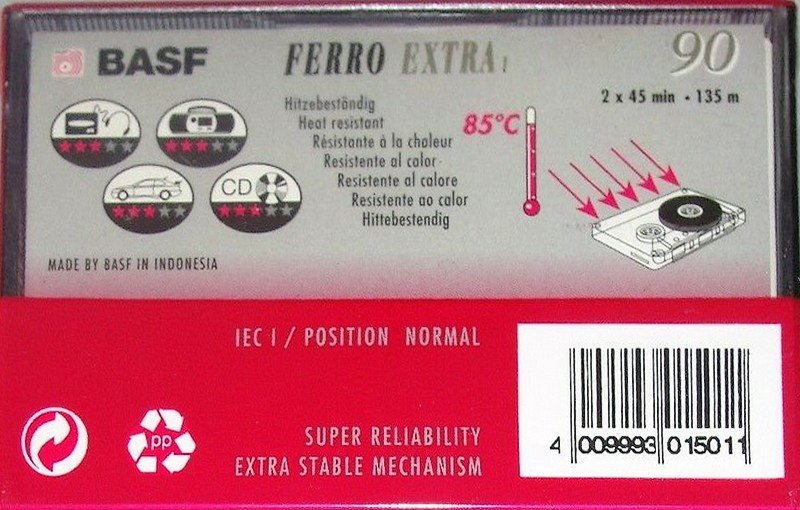 Compact Cassette BASF Ferro Extra I 90 Type I Normal 1993 Worldwide