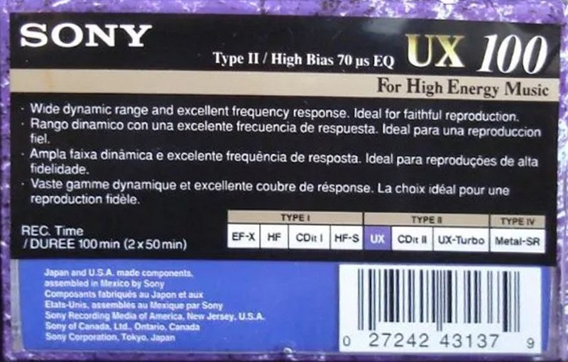 Compact Cassette: Sony  - UX 100