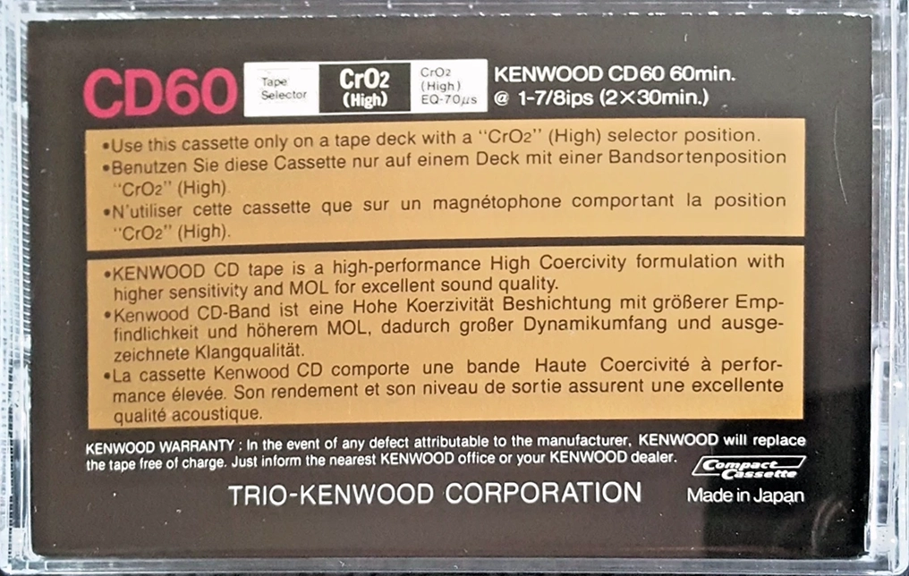 Compact Cassette Kenwood CD 60 Type II Chrome 1985 Worldwide