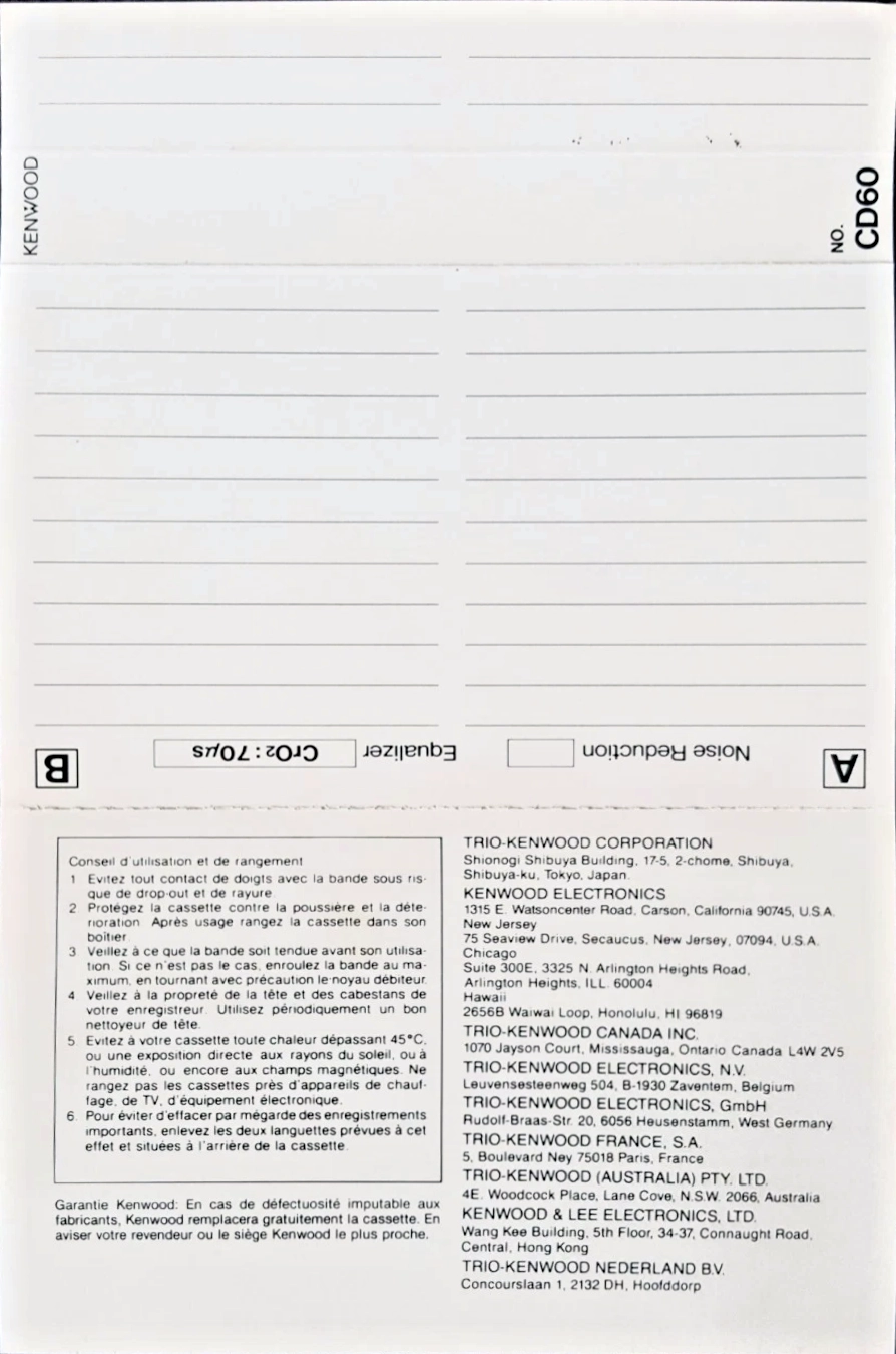 Compact Cassette Kenwood CD 60 Type II Chrome 1985 Worldwide