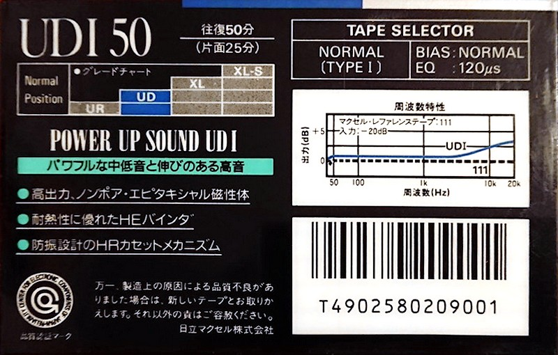 Compact Cassette Maxell UDI / UD1 50 Type I Normal 1989 Japan