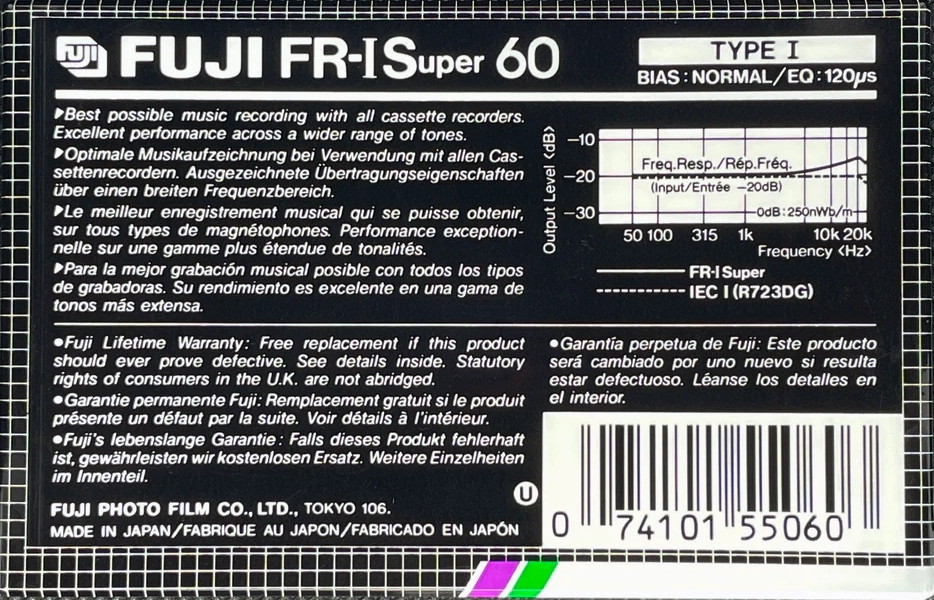 Compact Cassette Fuji FR-I Super 60 Type I Normal 1985 North America