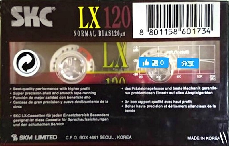 Compact Cassette SKC LX 120 Type I Normal 1995 Europe