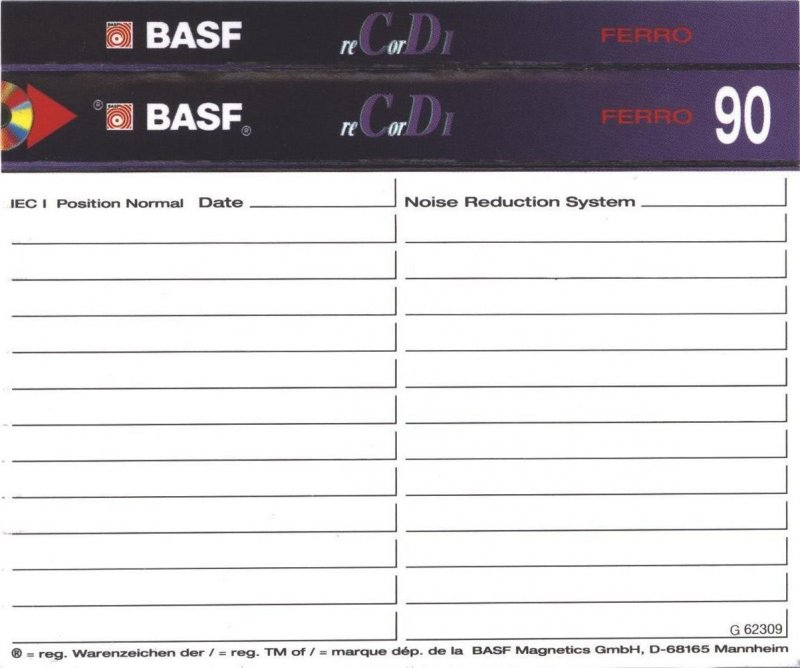 Compact Cassette BASF Record I 90 Type I Normal 1995 Europe