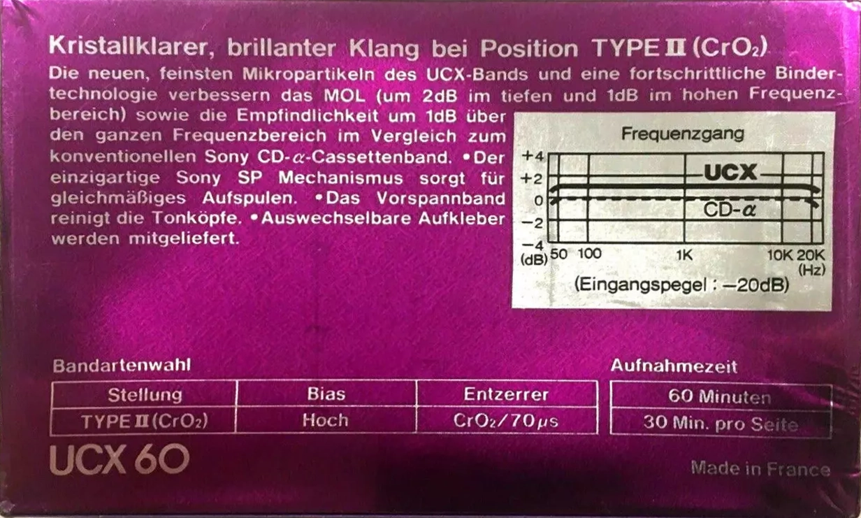 Compact Cassette Sony UCX 60 Type II Chrome 1982 Germany