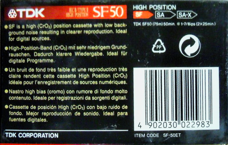 Compact Cassette TDK SF 50 "SF-50ET" Type II Chrome 1992 Europe
