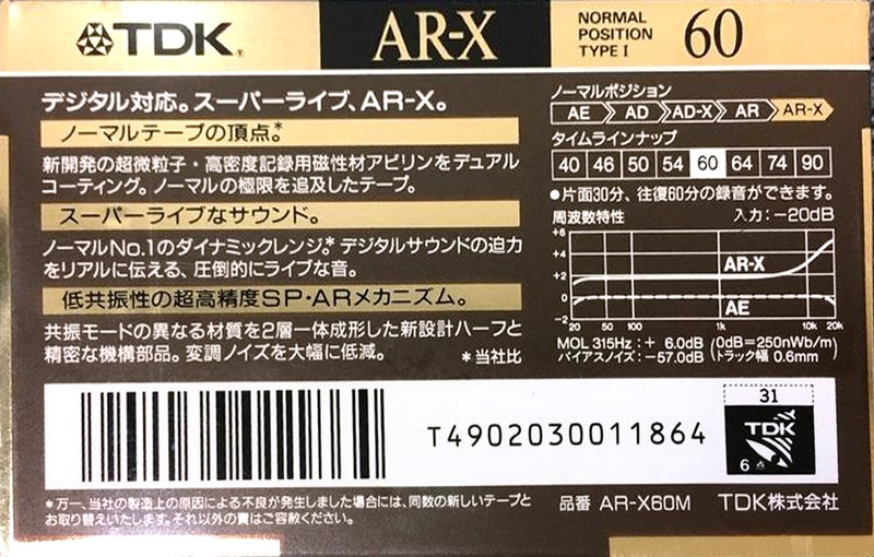 Compact Cassette TDK AR-X 60 "AR-X60M" Type I Normal 1990 Japan
