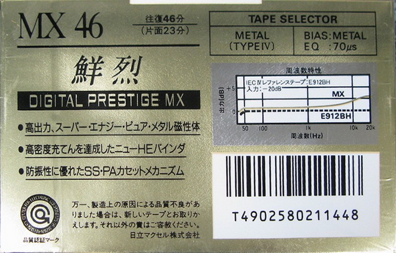 Compact Cassette Maxell MX 46 Type IV Metal 1988 Japan