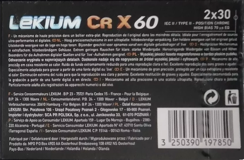 Compact Cassette Lekium CR X 60 Type II Chrome Europe