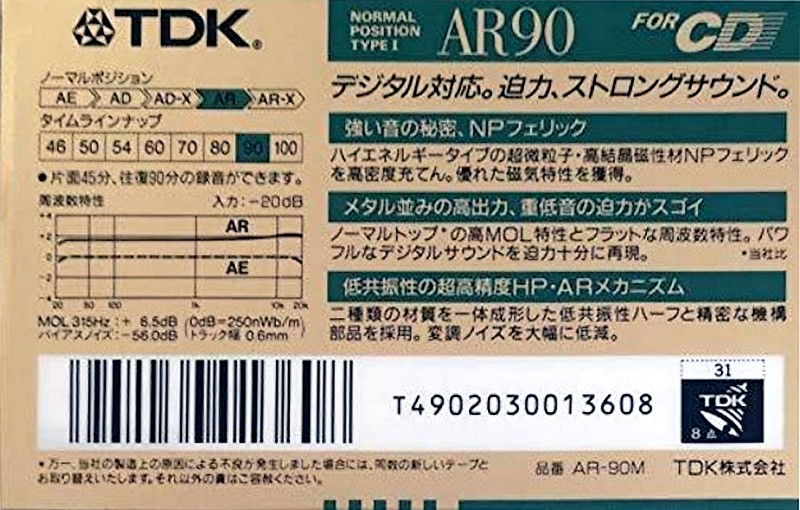 Compact Cassette TDK AR 90 "AR-90M" Type I Normal 1990 Japan