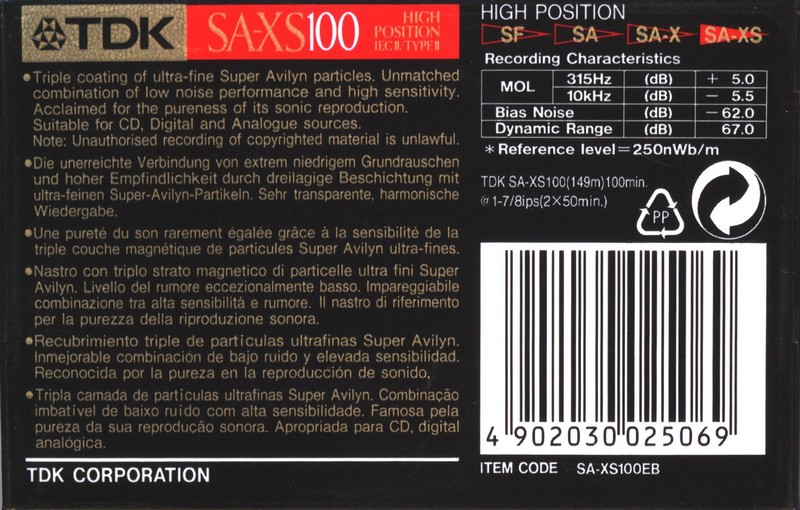 Compact Cassette: TDK  - SA-XS 100