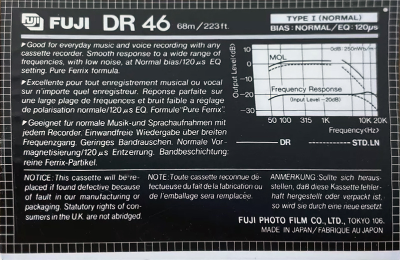 Compact Cassette Fuji DR 46 Type I Normal 1982 North America