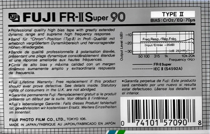 Compact Cassette Fuji FR-II Super 90 Type II Chrome 1988 North America