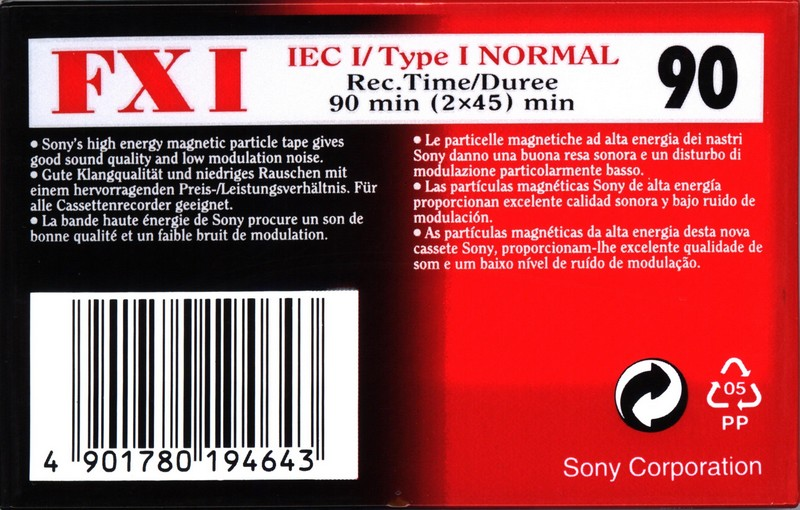 Compact Cassette Sony FX 90 "C-90FX1B" Type I Normal 1996 Europe