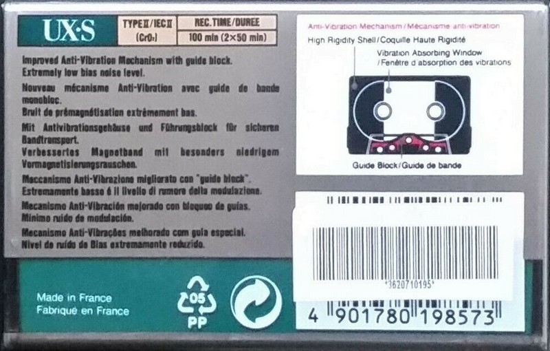 Compact Cassette Sony UX-S 100 Type II Chrome 1992 Europe