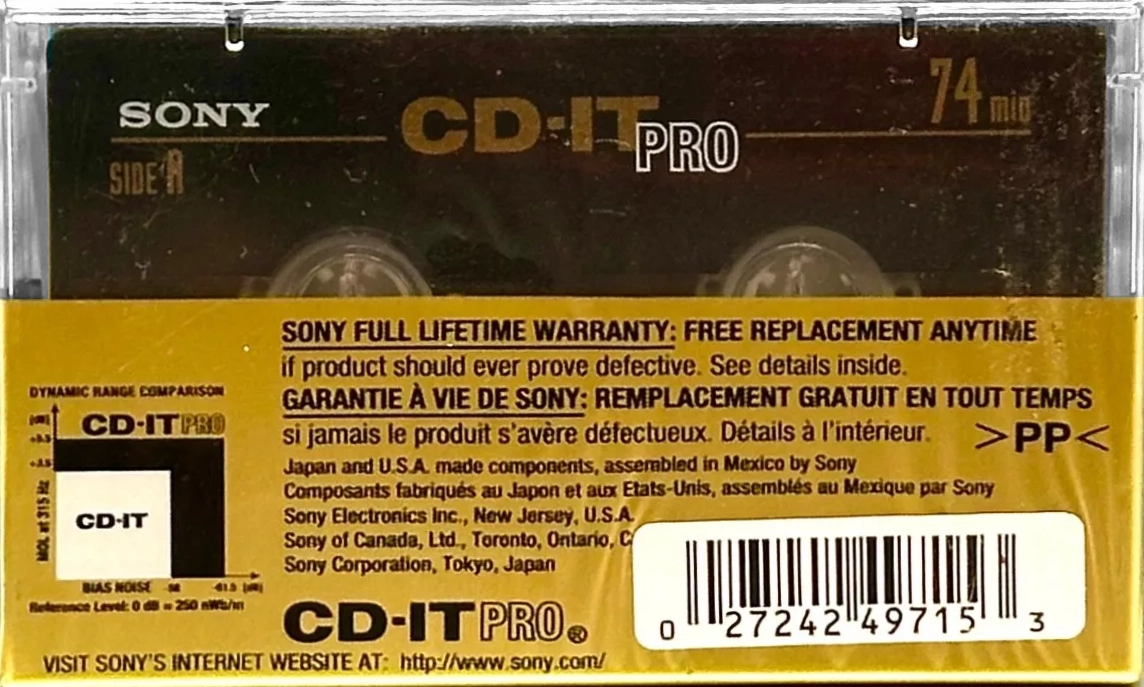 Compact Cassette Sony CD-IT PRO 74 "C-74CDPC" Type II Chrome 1997 North America