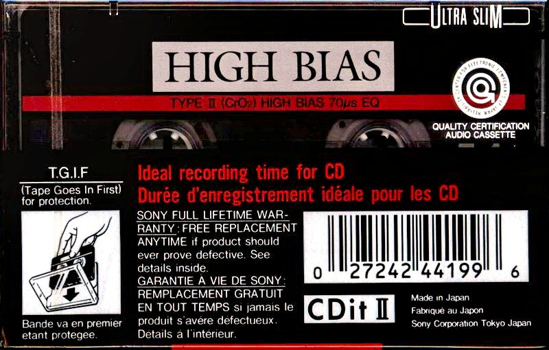 Compact Cassette Sony CDit II 54 Type II Chrome 1990 North America