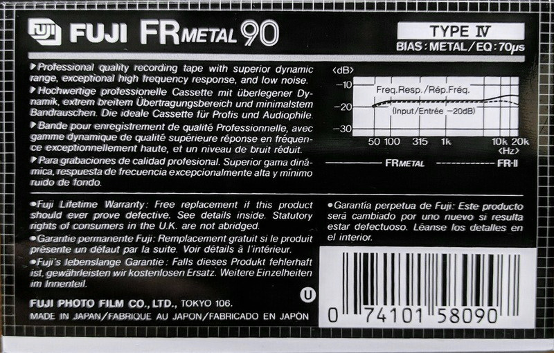 Compact Cassette Fuji FR Metal 90 Type IV Metal 1984 North America