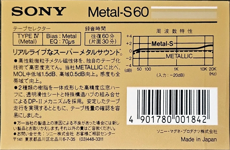 Compact Cassette Sony Metal-S 60 Type IV Metal 1986 Japan